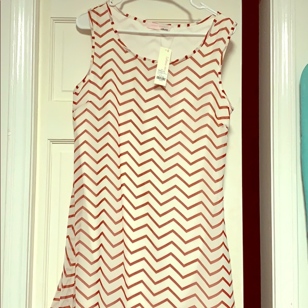 Alma Mater red white chevron dress. NWT